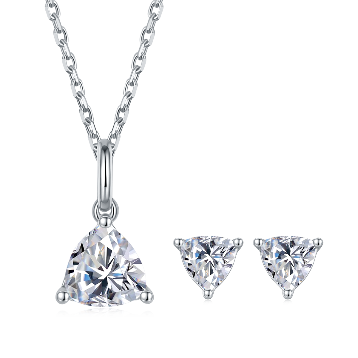 Classic triangle S925 silver plated platinum Moissanite diamond pendant earring set